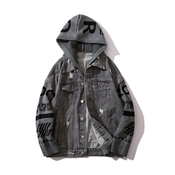 니트 스티치 후드 데님 자켓Knitted stitched hooded denim jacket(RK3398)