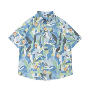 유화 꽃무늬 반팔 셔츠oil painting floral design short sleeve shirt(A0423)