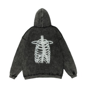 다크 그레이 스컬레톤 후드 티셔츠Dark Gray Skeleton Hooded T(A0223)