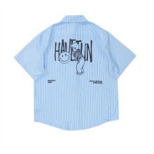 2컬러 프린트 스트라이프 반팔 셔츠2-color print striped short-sleeved shirt(A0569)